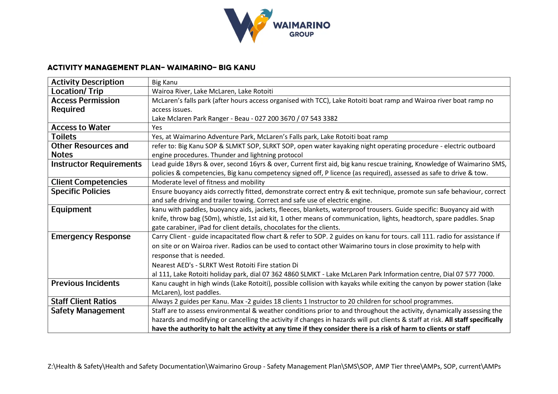 Activity Management Plans, page 4 of 24